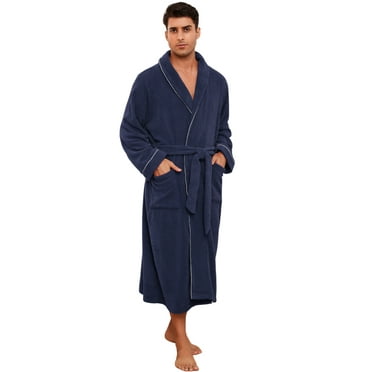 U2SKIIN Mens Shawl Collar Fleece Bathrobe, Soft Warm Long Sleeve Robe with Pockets Spa Robes for Men Cozy Sleepwear（Navy, L/XL）