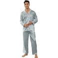 thumbnail image 1 of U2SKIIN Mens Silk Pajamas, Long Sleeve Men Satin Pajamas Set Striped Button Down 2-Piece Pjs Set,(Blue Grey Stripe,2XL), 1 of 6