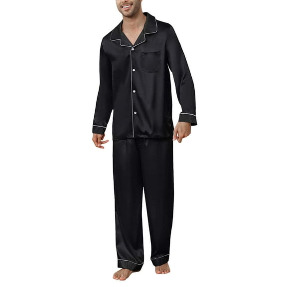 U2SKIIN Mens Silk Pajamas Set, Long Sleeve Satin Pajamas for Men Sleepwear Button Down Pjs Set Two-piece(Black, X-Large)