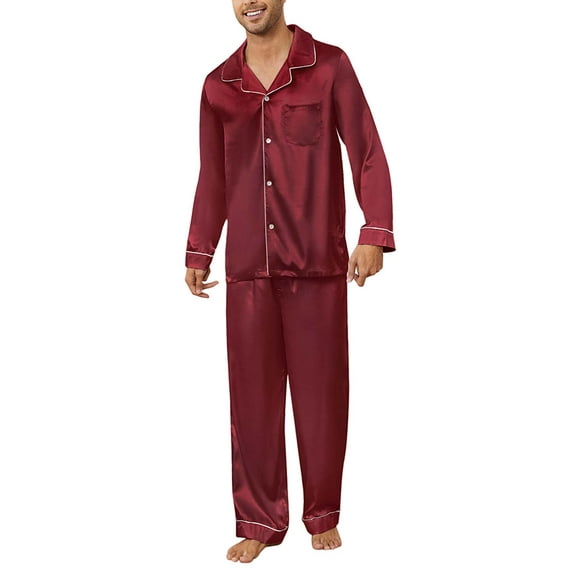 U2SKIIN Mens Silk Pajamas Set, Long Sleeve Satin Pajamas for Men Sleepwear Button Down Pjs Set Two-piece(Burgundy, X-Large)
