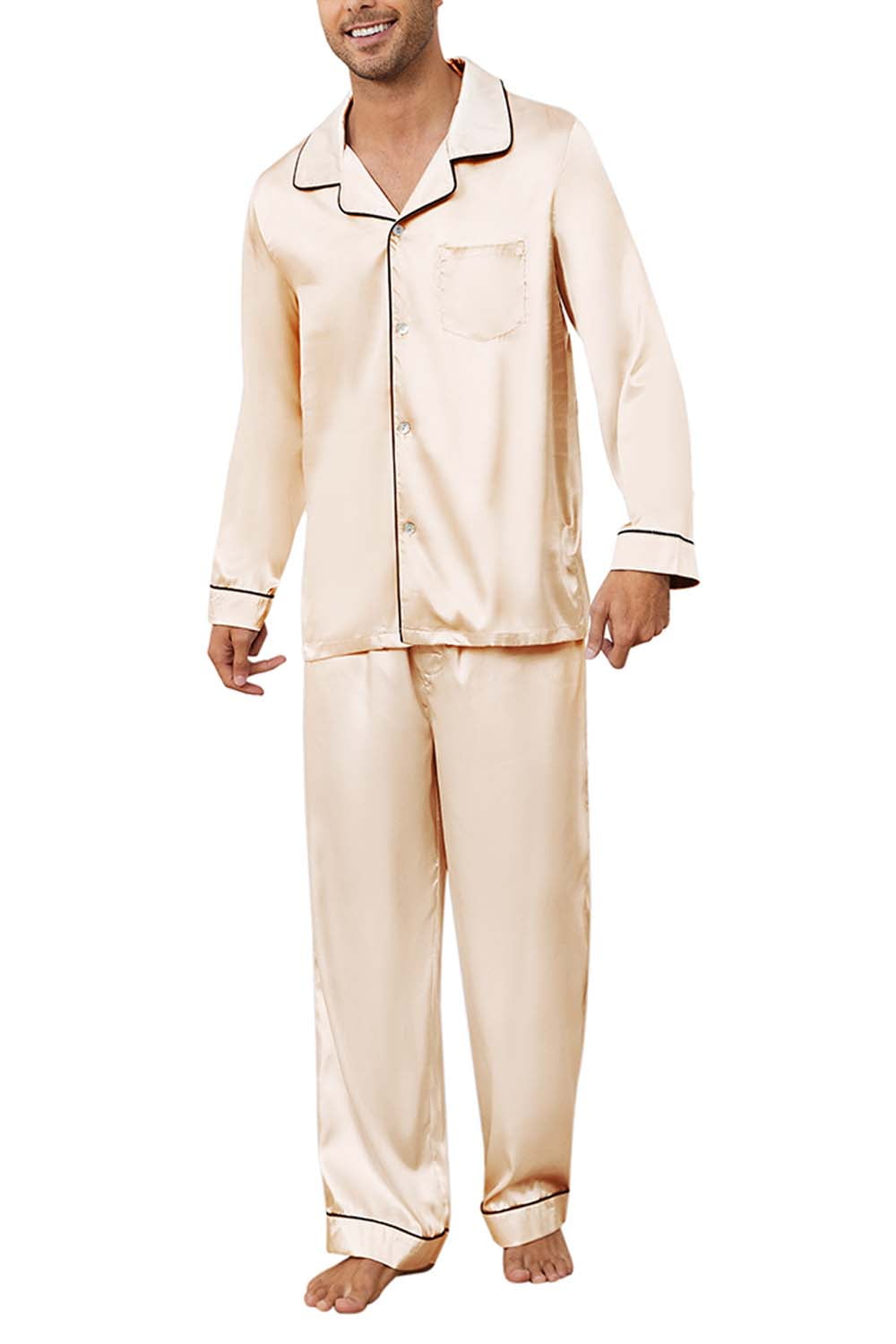 U2SKIIN Mens Silk Pajamas Set, Long Sleeve Satin Pajamas for Men