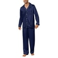 thumbnail image 1 of U2SKIIN Mens Silk Pajamas Set, Long Sleeve Satin Pajamas for Men Sleepwear Button Down Pjs Set Two-piece（Navy, XX-Large）, 1 of 5