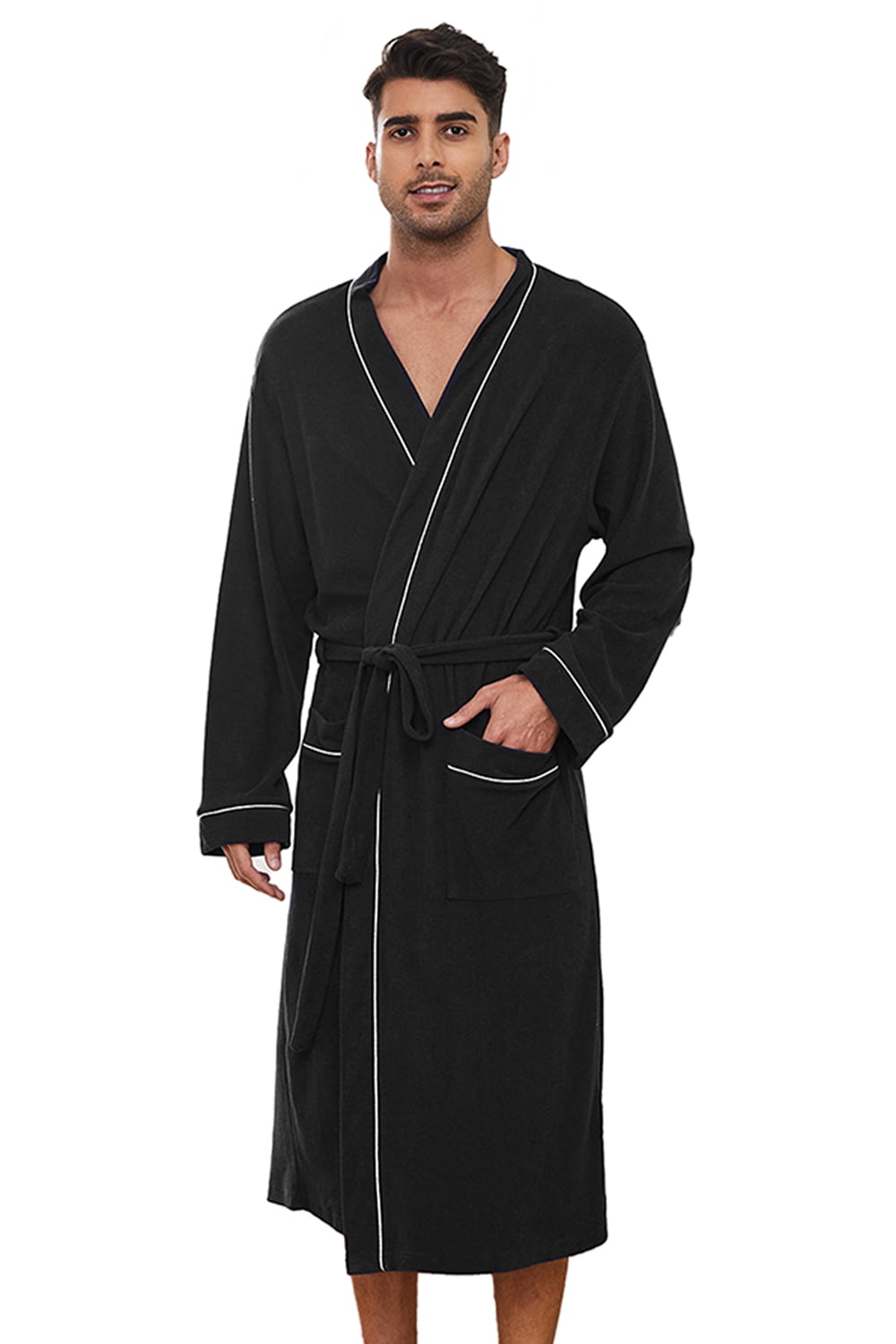 NY Threads Luxurious Mens Knit Robe Cotton Blend Bathrobe, Black, Large at   Men's Clothing store