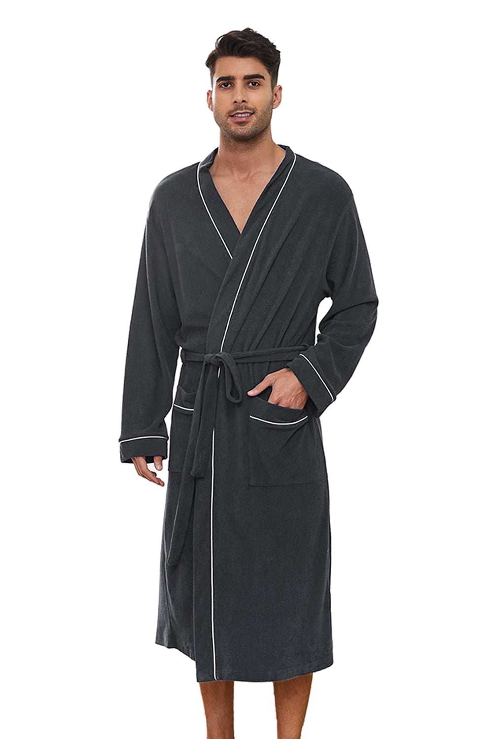 U2SKIIN Mens Terry Cloth Robe, 100 Cotton Soft Spa Bathrobes for Men(Dark Grey Mel, S/M