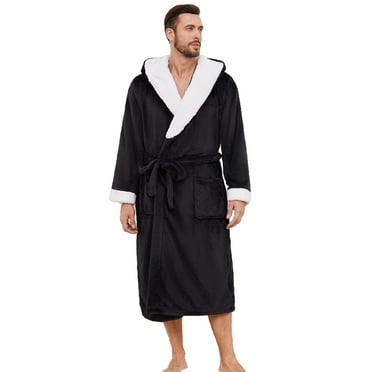 U2SKIIN Mens Ultra Soft Plush Bathrobe with Hood, Warm Fleece Robe with Pockets Spa Robes for Men Cozy Fluffy Fuzzy(Black , L/XL)