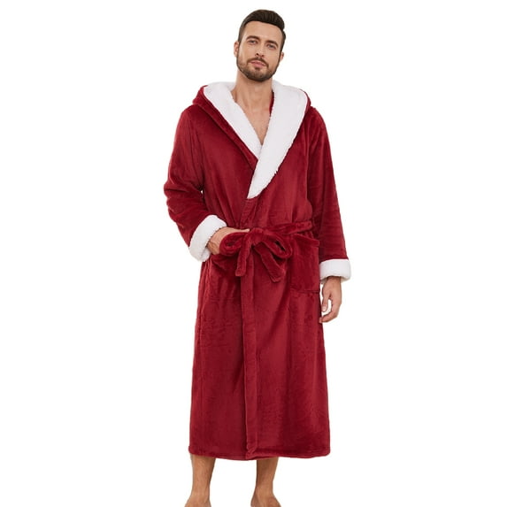 U2SKIIN Mens Ultra Soft Plush Bathrobe with Hood, Warm Fleece Robe with Pockets Spa Robes for Men Cozy Fluffy Fuzzy(Burgundy, 2XL/3XL)