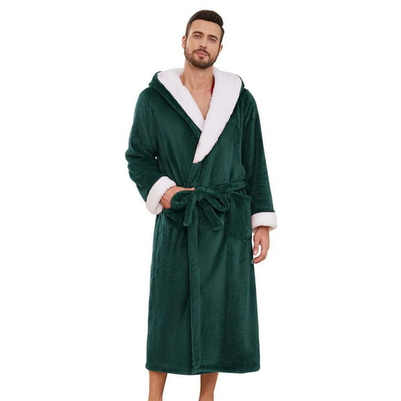 U2SKIIN Mens Ultra Soft Plush Bathrobe with Hood, Warm Fleece Robe with Pockets Spa Robes for Men Cozy Fluffy Fuzzy(Dark Green, 2XL/3XL)
