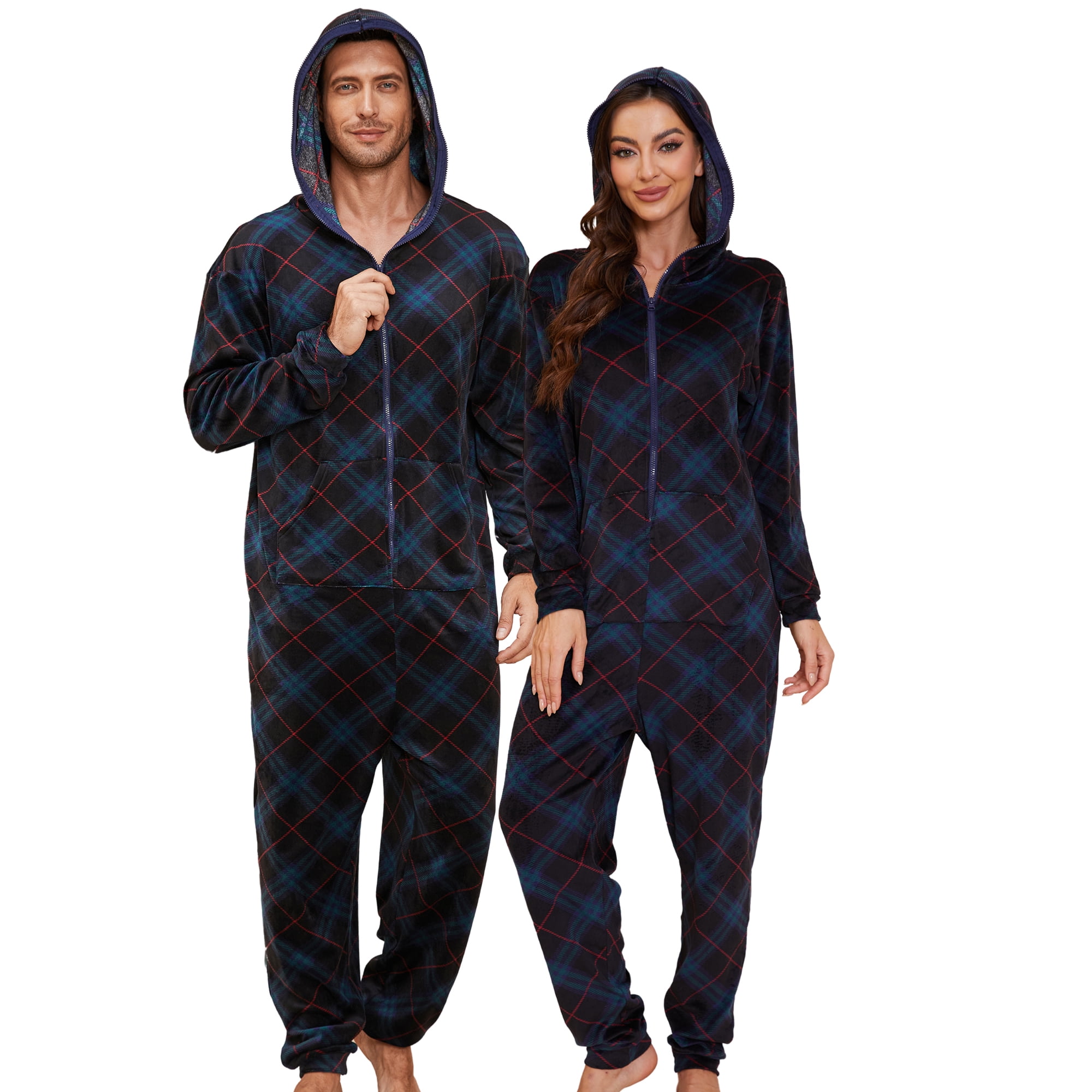 Men's Christmas Onesie Pajamas - Hooded One-Piece With Zipper & Pockets | Santa, Elf, Gingerbread Designs