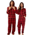 thumbnail image 1 of U2SKIIN Pajamas for Men Onesie, Zipper Matching Jumpsuit for Couples Ultra Soft Plaid Hooded Pjs Set,(Buffalo Plaid-Red,M), 1 of 5