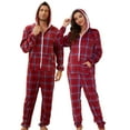 thumbnail image 1 of U2SKIIN Pajamas for Men Onesie, Zipper Matching Jumpsuit for Couples Ultra Soft Plaid Hooded Pjs Set,(Red Blue Plaid,L), 1 of 5
