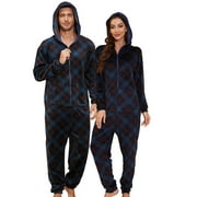 U2SKIIN Matching Pajamas for Couples Onesie, Ultra Soft Plaid Hooded Pjs Set Christmas Zipper for Men and Women Warm Jumpsuit,(Buffalo Plaid-Red,L)
