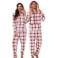 thumbnail image 1 of U2SKIIN Pajamas for Women Onesie, Zipper Matching Jumpsuit for Couples Ultra Soft Plaid Hooded Pjs Set,(Burgundy Blue Plaid,2XL), 1 of 5