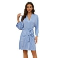 thumbnail image 1 of U2SKIIN Robes for Women, Lightweight Short Knit Kimono Knee Length Bathrobe for Womens Soft 3/4 Sleeves Summer Sleepwear（Light Blue, Large）, 1 of 7
