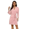 thumbnail image 1 of U2SKIIN Robes for Women, Lightweight Short Knit Kimono Knee Length Bathrobe for Womens Soft 3/4 Sleeves Summer Sleepwear（Light Pink, XX-Large）, 1 of 7