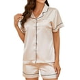 thumbnail image 1 of U2SKIIN Silk Pajamas for Women Shorts Set, Short Sleeve Women Satin Pajamas Sleepwear Button Down Pjs Set Two-piece（Champagne, X-Large）, 1 of 5