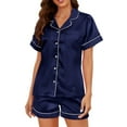 thumbnail image 1 of U2SKIIN Silk Pajamas for Women Shorts Set, Short Sleeve Women Satin Pajamas Sleepwear Button Down Pjs Set Two-piece（Navy, Large）, 1 of 5