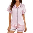 thumbnail image 1 of U2SKIIN Silk Pajamas for Women Shorts Set, Short Sleeve Women Satin Pajamas Sleepwear Button Down Pjs Set Two-piece（Pink, Large）, 1 of 6