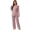 thumbnail image 1 of U2SKIIN Women Button Up Pajama Sets,Long Sleeve Sleepwear knit Lounge Pjs,(Dark Pink,L), 1 of 5