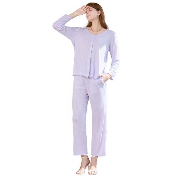 U2SKIIN Women Button up Pajama Set, Lightweight Long Sleeve Soft Sleepwear Pjs Set, (Light Purple Mel.L)