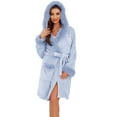 thumbnail image 1 of U2SKIIN Women Fleece Hooded Robe, Short Plush Bathrobe Warm Fluffy Cute Spa Robe,(Light Blue,L-XL), 1 of 4
