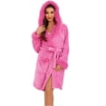 thumbnail image 1 of U2SKIIN Women Fleece Hooded Robe, Short Plush Bathrobe Warm Fluffy Cute Spa Robe,(Rose,L-XL), 1 of 4
