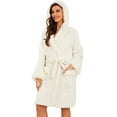 thumbnail image 1 of U2SKIIN Women Fleece Hooded Robe, Short Plush Bathrobe Warm Fluffy Cute Spa Robe,(White,S-M), 1 of 4