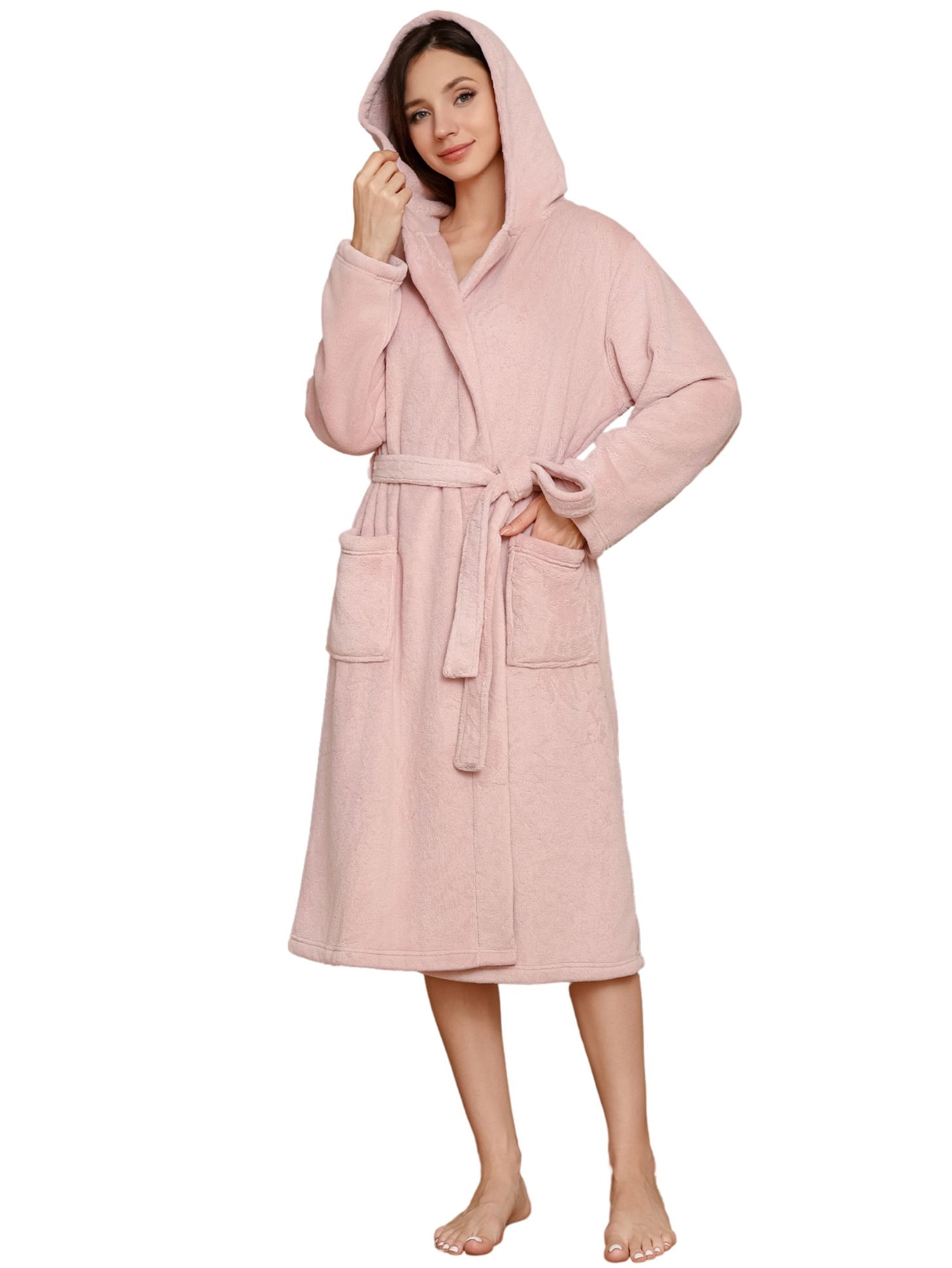 Leg Length Robe Soft Warm Spa Robe Women's Hooded Fleece Robe – Soft, Warm Plush ...