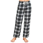 U2SKIIN Women Fleece Pajama Pants, Comfy Plaid PJ Bottoms For Women with Pockets Soft Warm（Black-White Plaid, Medium）