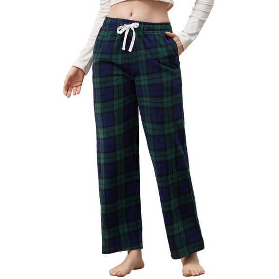 U2SKIIN Women Fleece Pajama Pants, Comfy Plaid PJ Bottoms For Women with Pockets Soft Warm(Blue Green Plaid, Large)