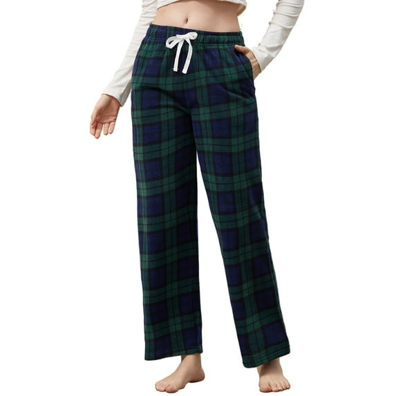 U2SKIIN Women Fleece Pajama Pants, Comfy Plaid PJ Bottoms For Women with Pockets Soft Warm(Blue Green Plaid, X-Large)