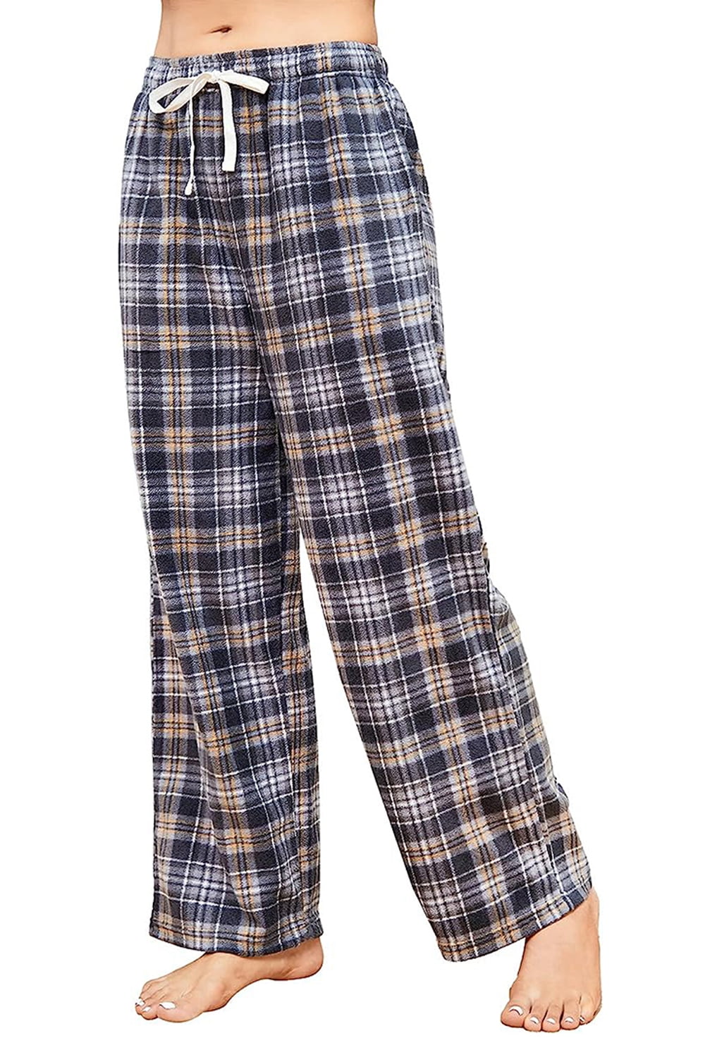 U2SKIIN Women Fleece Pajama Pants, Comfy Plaid PJ Bottoms For Women with  Pockets Soft Warm（Grey-yellow Plaid, Large）