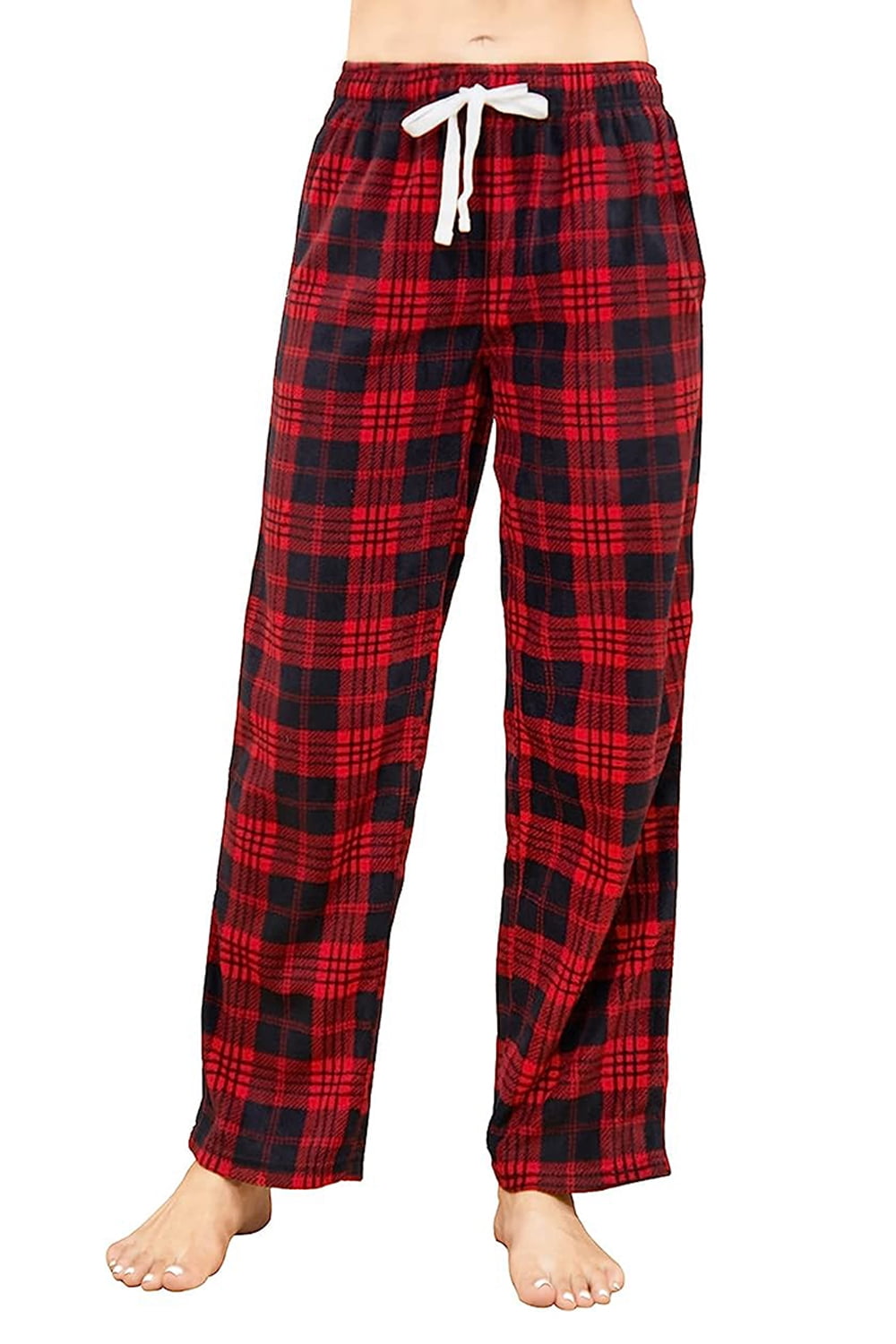 U2SKIIN Women Fleece Pajama Pants, Comfy Plaid PJ Bottoms For Women with Pockets Soft Warm（Red