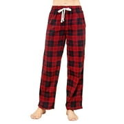 U2SKIIN Women Fleece Pajama Pants, Comfy Plaid PJ Bottoms For Women with Pockets Soft Warm（Red-Black Buffalo Plaid, Large）