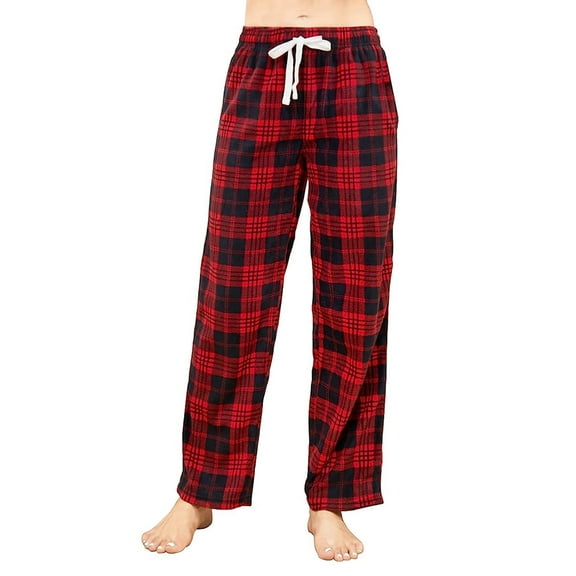 U2SKIIN Women Fleece Pajama Pants, Comfy Plaid PJ Bottoms For Women with Pockets Soft Warm（Red-Black Plaid, Small）