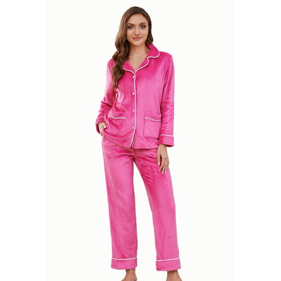 U2SKIIN Women Fleece Pajama Set,Long Sleeve Soft Comfy Pj Sleepwear for Women(Rose,L)