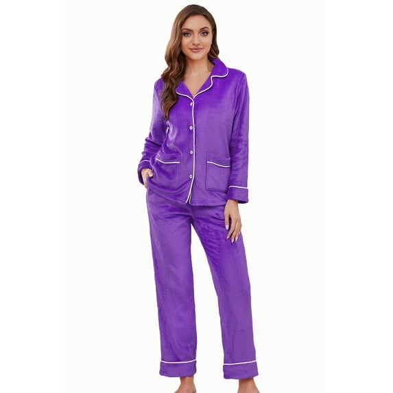 U2SKIIN Women Fleece Pajama Set,Long Sleeve Soft Comfy Pj Sleepwear for Women(Violet,L)