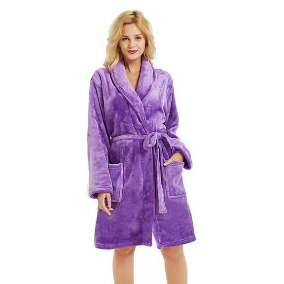 U2SKIIN Women Fleece Robe, Short Cozy Plush Robes for Womens Soft Shawl Collar Warm Spa Bathrobe(Violet, XX-3X-Large)