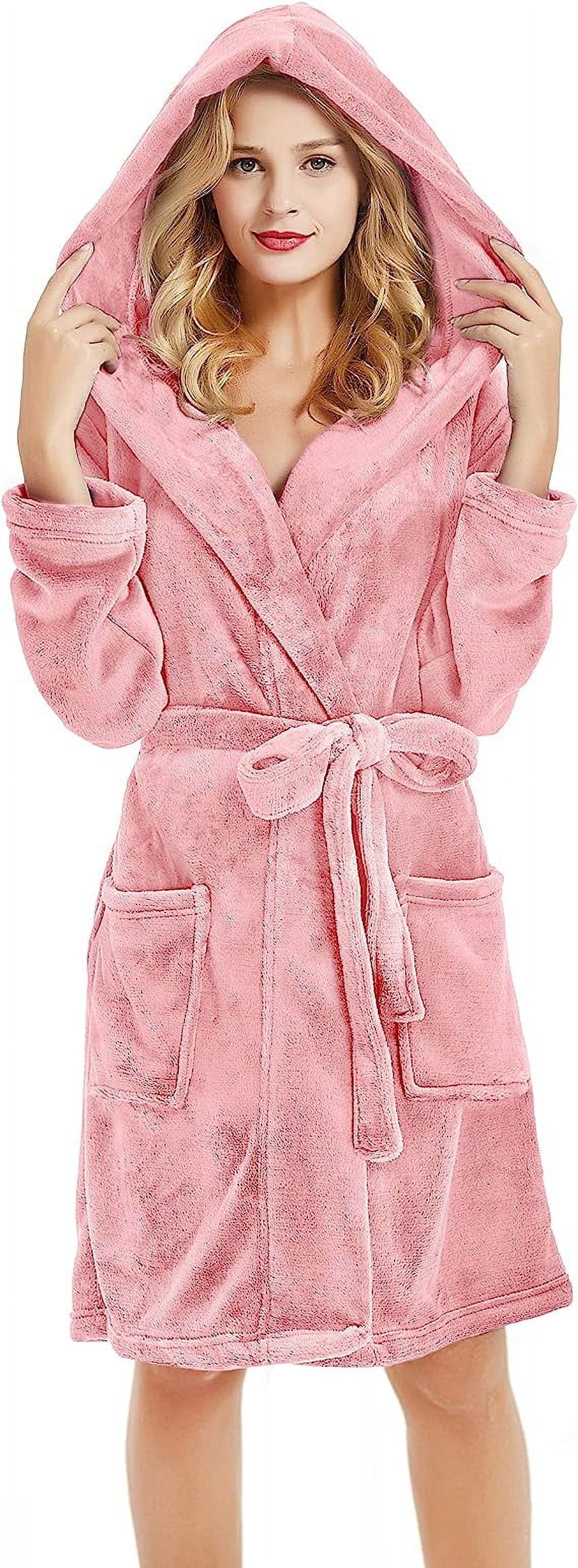 U2SKIIN Women Hooded Fleece Robe, Short Plush Robes for Womens With ...