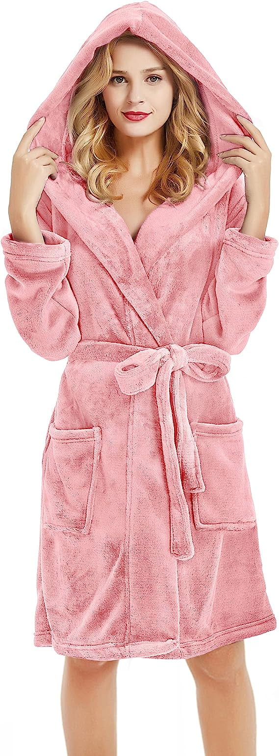 U2SKIIN Women Hooded Fleece Robe, Short Plush Robes for Womens With