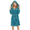 thumbnail image 1 of U2SKIIN Women Hooded Fleece Robe, Short Plush Robes for Womens With Hood Soft Warm Spa Bathrobe（Blue Green-hooded, Large-X-Large）, 1 of 7