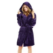 U2SKIIN Women Hooded Fleece Robe, Short Plush Robes for Womens With Hood Soft Warm Spa Bathrobe（Dark Purple-hooded, Small-Medium）