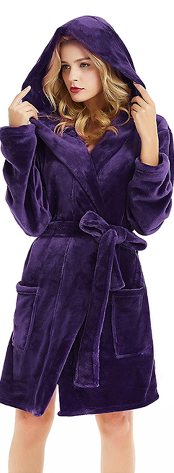 U2SKIIN Women Hooded Fleece Robe, Short Plush Robes for Womens With ...