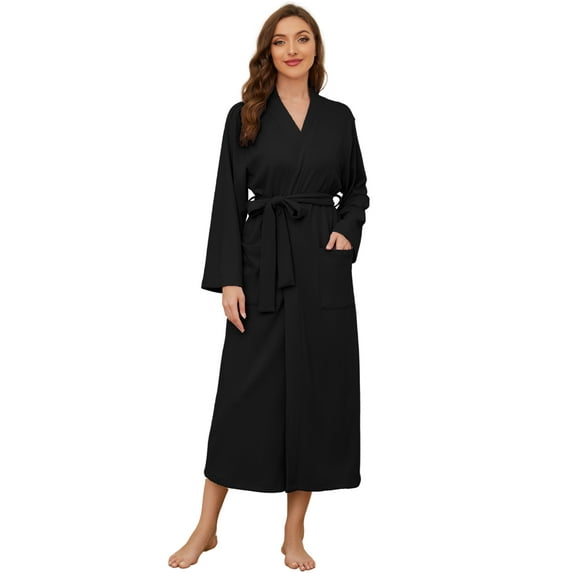 U2SKIIN Women Long Robes, Lightweight Knit Spa Bathrobe Soft Loungewear,(Black,2XL)