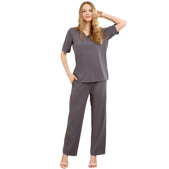 U2SKIIN Women Pajama Sets, Lightweight Nightwear Short Sleeve Sleepwear with Long Pants,(Dark Grey,M)