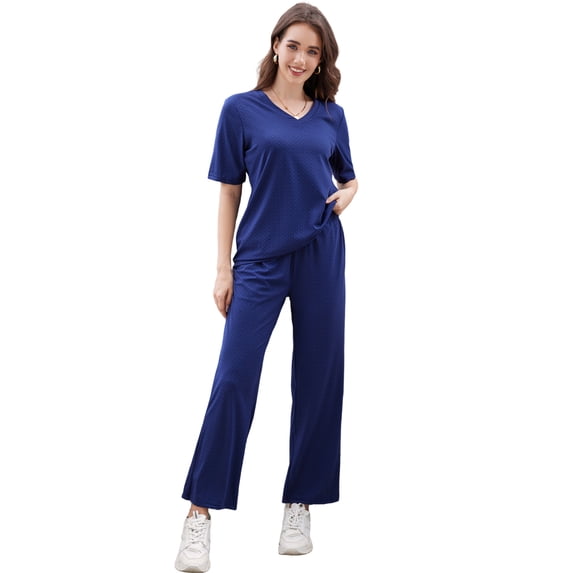 U2SKIIN Women Pajama Sets, Lightweight Nightwear Short Sleeve Sleepwear with Long Pants,(Navy,XL)