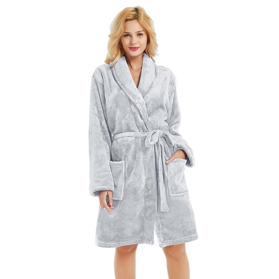 U2SKIIN Women Plush Robe, Short Womens Fleece Robes Soft Warm Spa Bathrobe(Light Grey,2XL/3XL)
