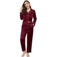 thumbnail image 1 of U2SKIIN Women Satin Pajamas Set, Long Sleeve Silk Pajamas for Women Striped Button Down 2-Piece Pj Set （Burgundy Stripe, Large）, 1 of 6