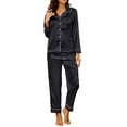 thumbnail image 1 of U2SKIIN Women Silk Button Down Pajamas Set, Long Sleeve Satin Pajamas Sleepwear Pjs Set,(Black,L), 1 of 5