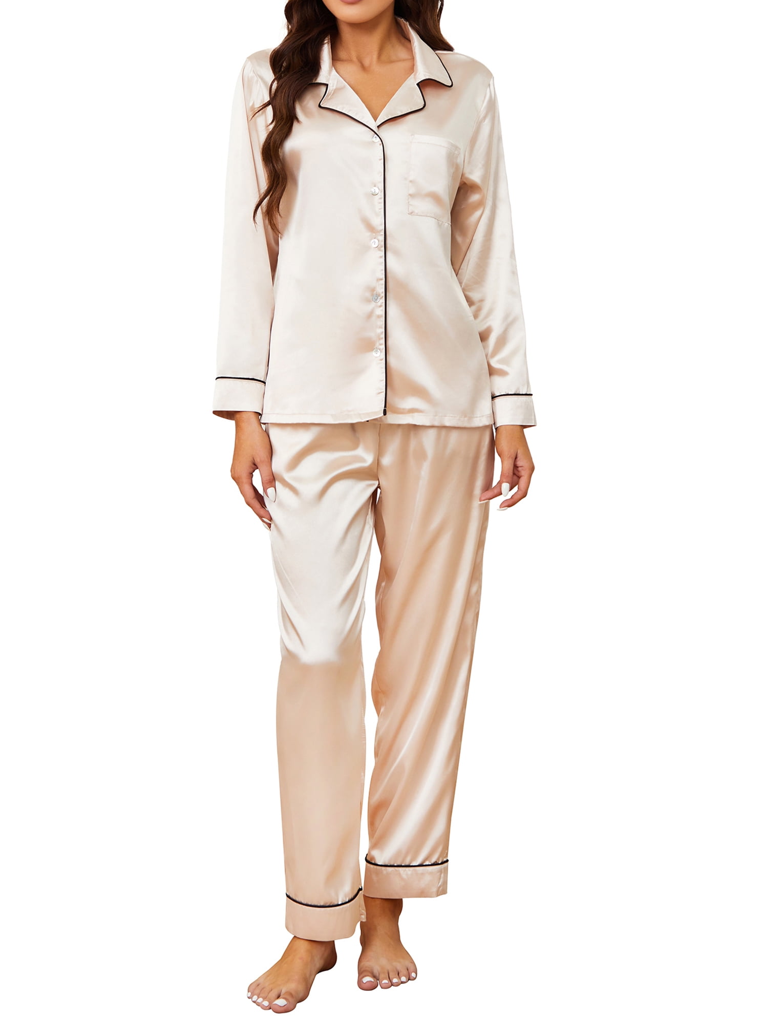 U2SKIIN Women Silk Button Down Pajamas Set, Long Sleeve Satin Pajamas Sleepwear Pjs Set