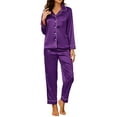 thumbnail image 1 of U2SKIIN Women Silk Button Down Pajamas Set, Long Sleeve Satin Pajamas Sleepwear Pjs Set,(Dark Purple,XL), 1 of 5